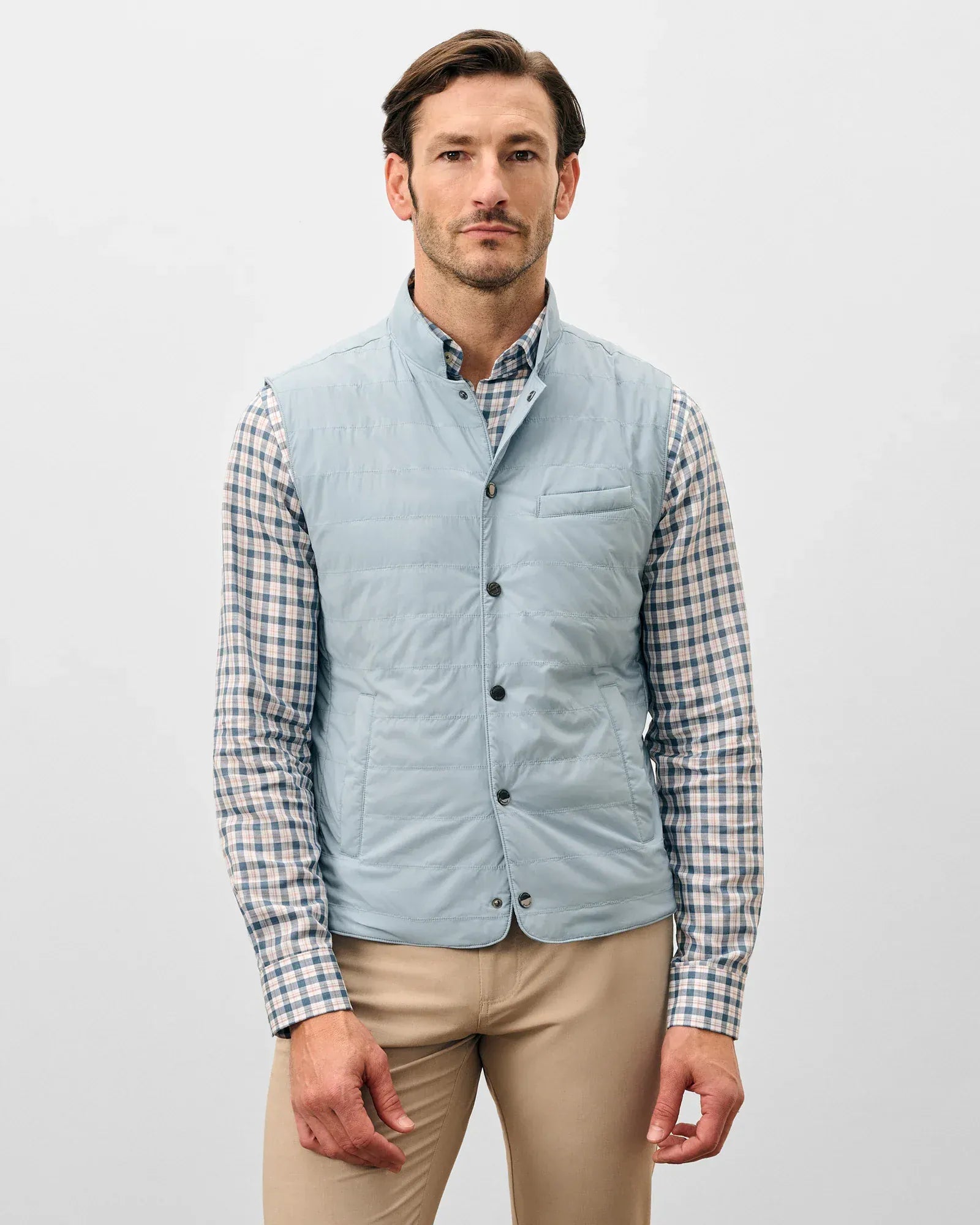 Johnnie-O Vest Bauer Snap Front Quilted Vest in Steel Blue