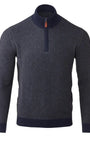 Kinross Cashmere 1/4 Zip Diagonal Jacquard Quarter Zip Mock