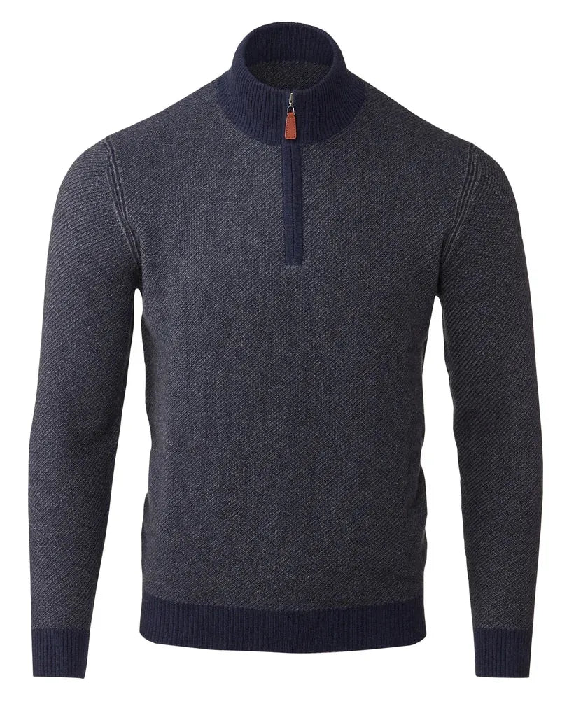Kinross Cashmere 1/4 Zip Diagonal Jacquard Quarter Zip Mock