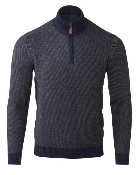 ☆Kmr4☆ Kinross Cashmere Diagonal Jacquard Quarter Zip Mock in Navy/ Charcoal