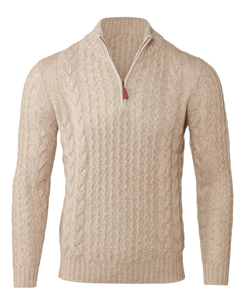 Kinross Cashmere 1/4 Zip Luxe Cable Quarter Zip Mock