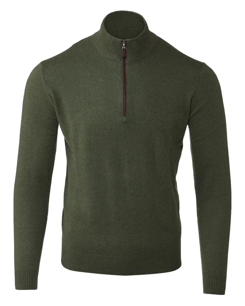 Kinross Cashmere 1/4 Zip Suede Trim Quarter Zip Mock