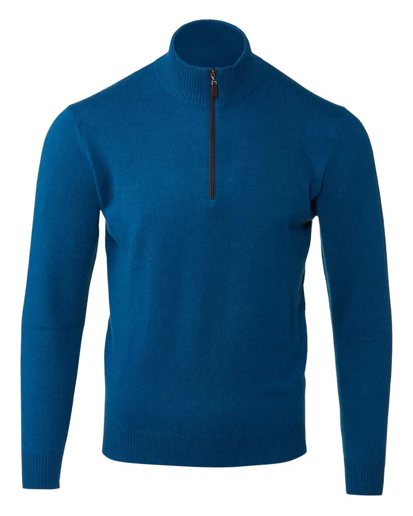 Kinross Cashmere 1/4 Zip Suede Trim Quarter Zip Mock