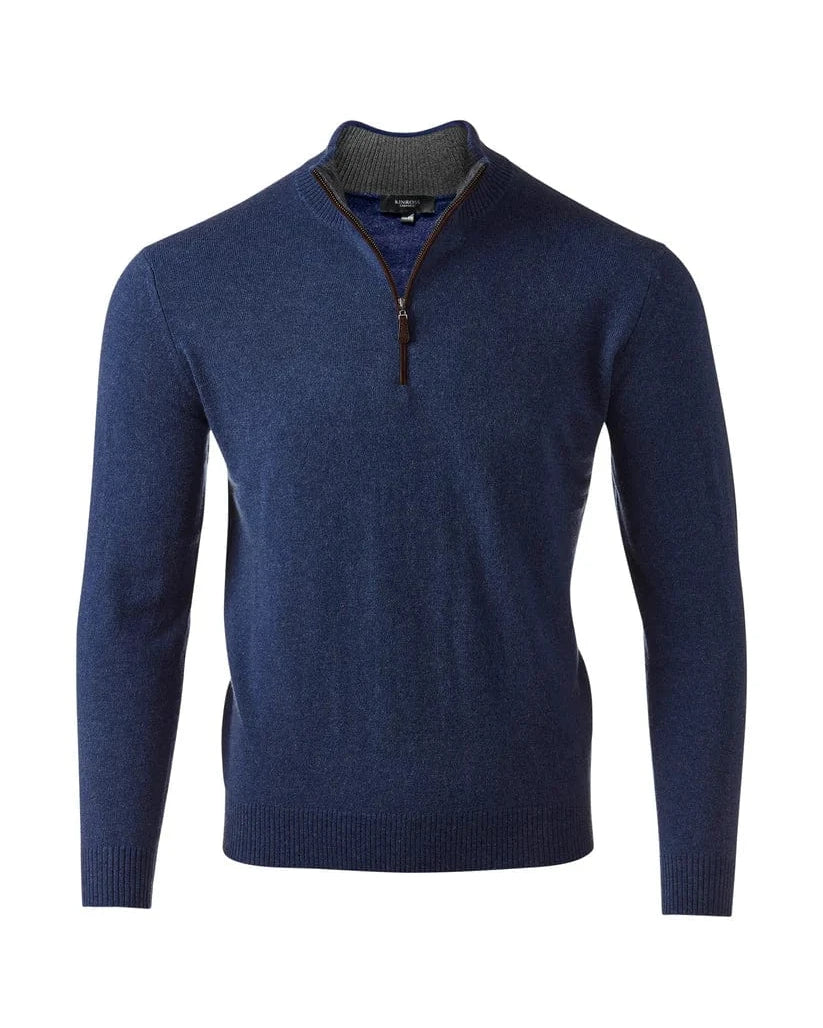 Kinross Cashmere Sweaters INDIGO / S Suede Trim Qzip