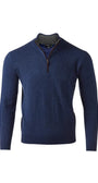 Kinross Cashmere Sweaters INDIGO / S Suede Trim Qzip