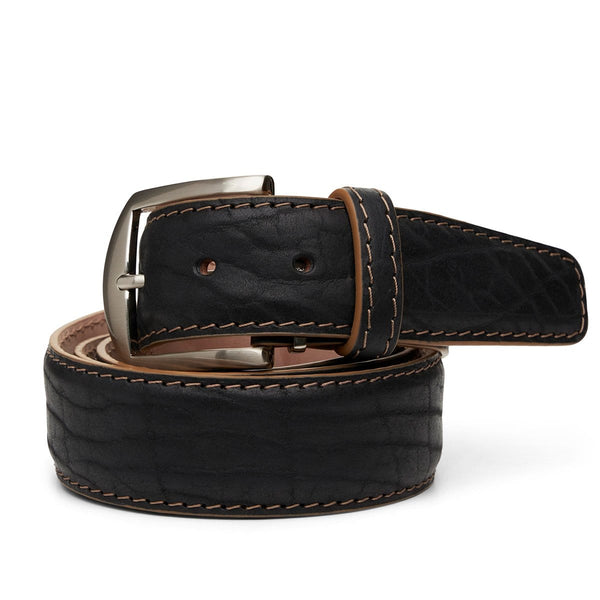 LEN Belt American Bison - Black w/ Tan Stitching