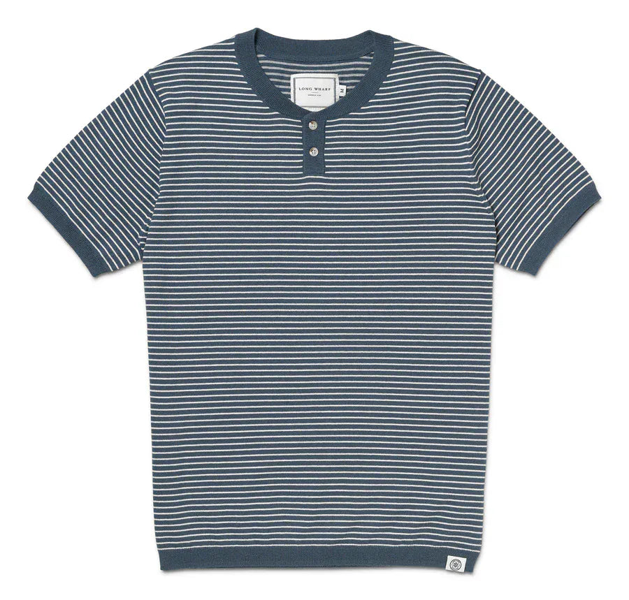 Long Wharf SeaWell™ Striped Knit Henley Tee in Marine