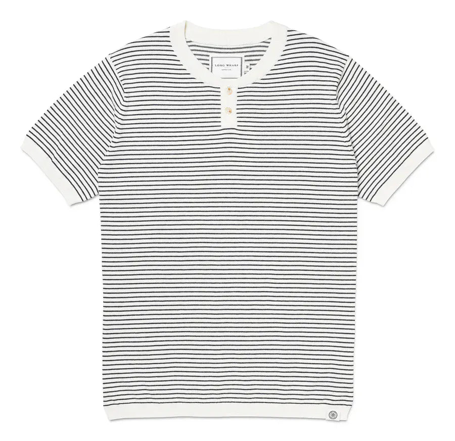Long Wharf T-Shirts SeaWell™ Striped Knit Henley Tee in Cream