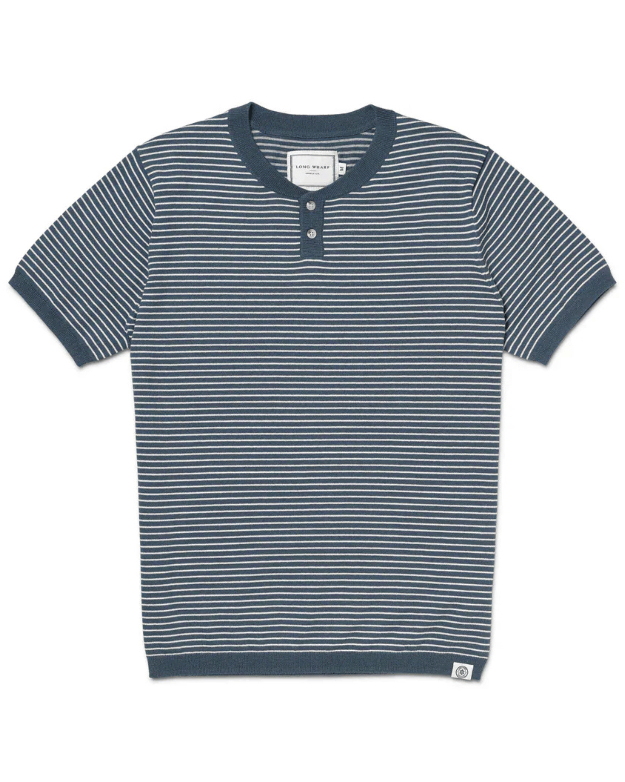 Long Wharf T-Shirts SeaWell™ Striped Knit Henley Tee in Marine