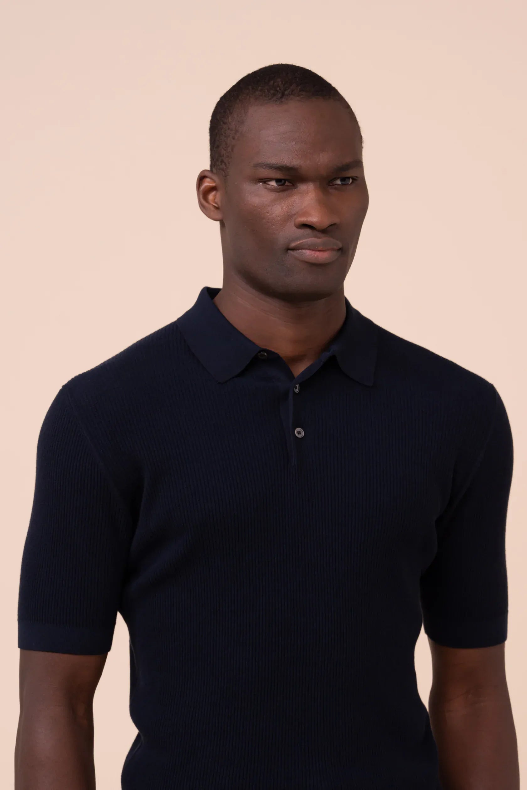 Luigi Fedeli Polos Rafael Giza Organic Cotton Short Sleeve Polo in Midnight Blue
