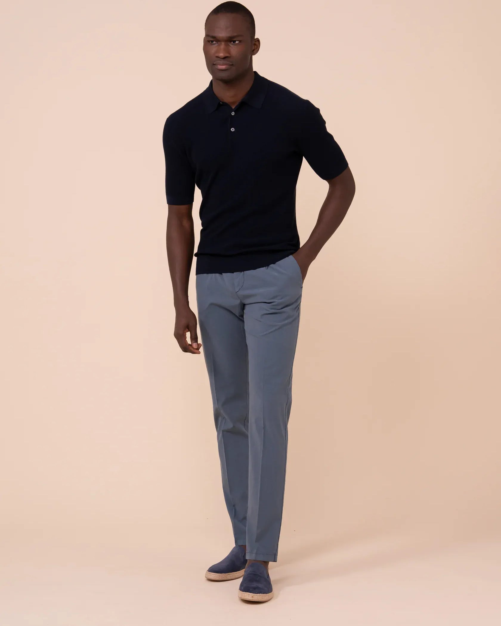 Luigi Fedeli Polos Rafael Giza Organic Cotton Short Sleeve Polo in Midnight Blue