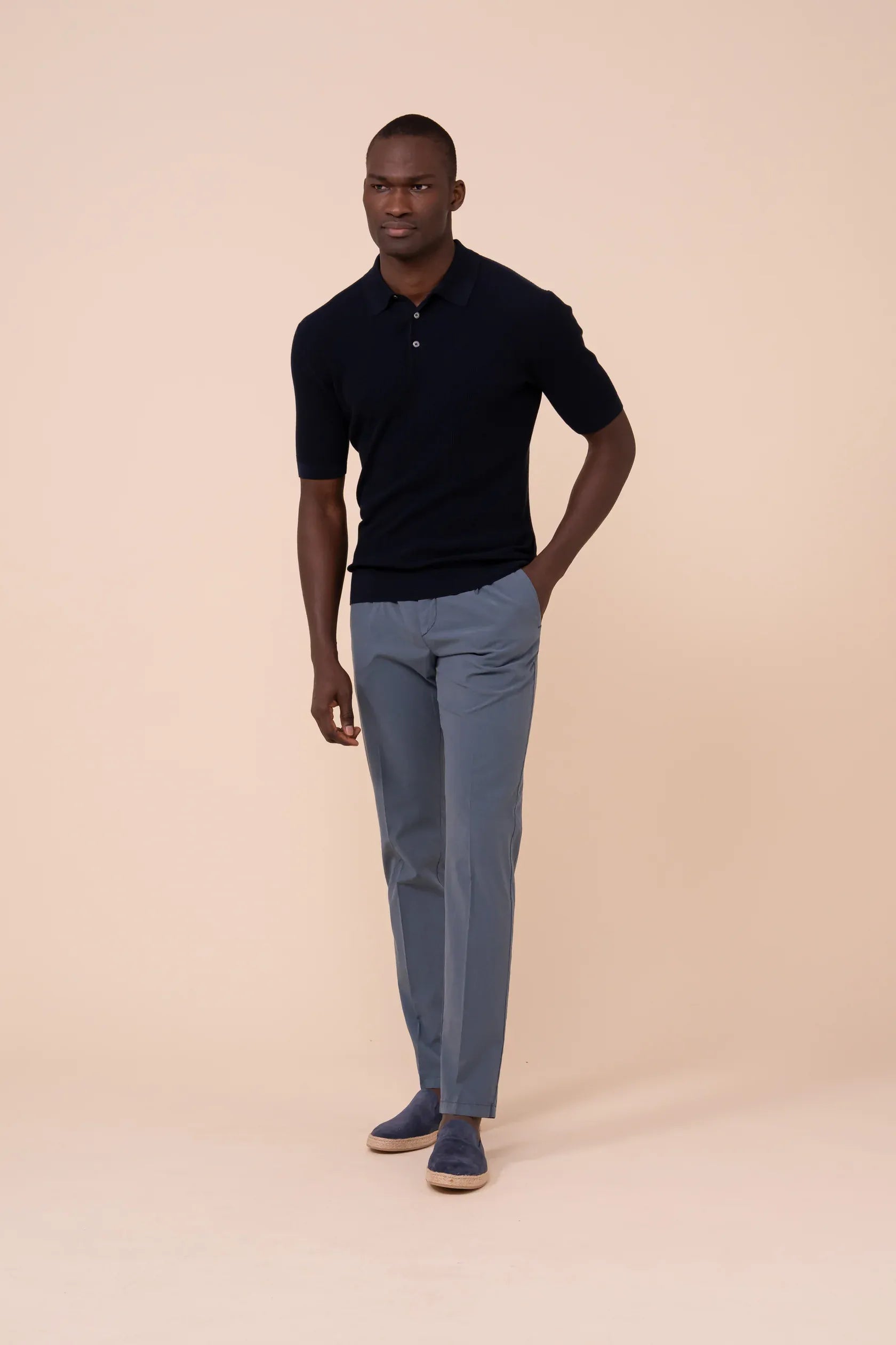 Luigi Fedeli Polos Rafael Giza Organic Cotton Short Sleeve Polo in Midnight Blue