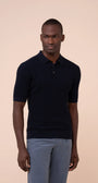 Luigi Fedeli Polos Rafael Giza Organic Cotton Short Sleeve Polo in Midnight Blue