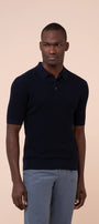 Luigi Fedeli Polos Rafael Giza Organic Cotton Short Sleeve Polo in Midnight Blue