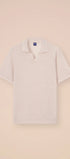 Luigi Fedeli Polos Soul Cotton and Linen Ribbed V-Neck Polo in Cream
