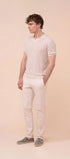 Luigi Fedeli Polos Soul Cotton and Linen Ribbed V-Neck Polo in Cream