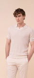 Luigi Fedeli Polos Soul Cotton and Linen Ribbed V-Neck Polo in Cream