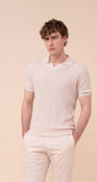 Luigi Fedeli Polos Soul Cotton and Linen Ribbed V-Neck Polo in Cream