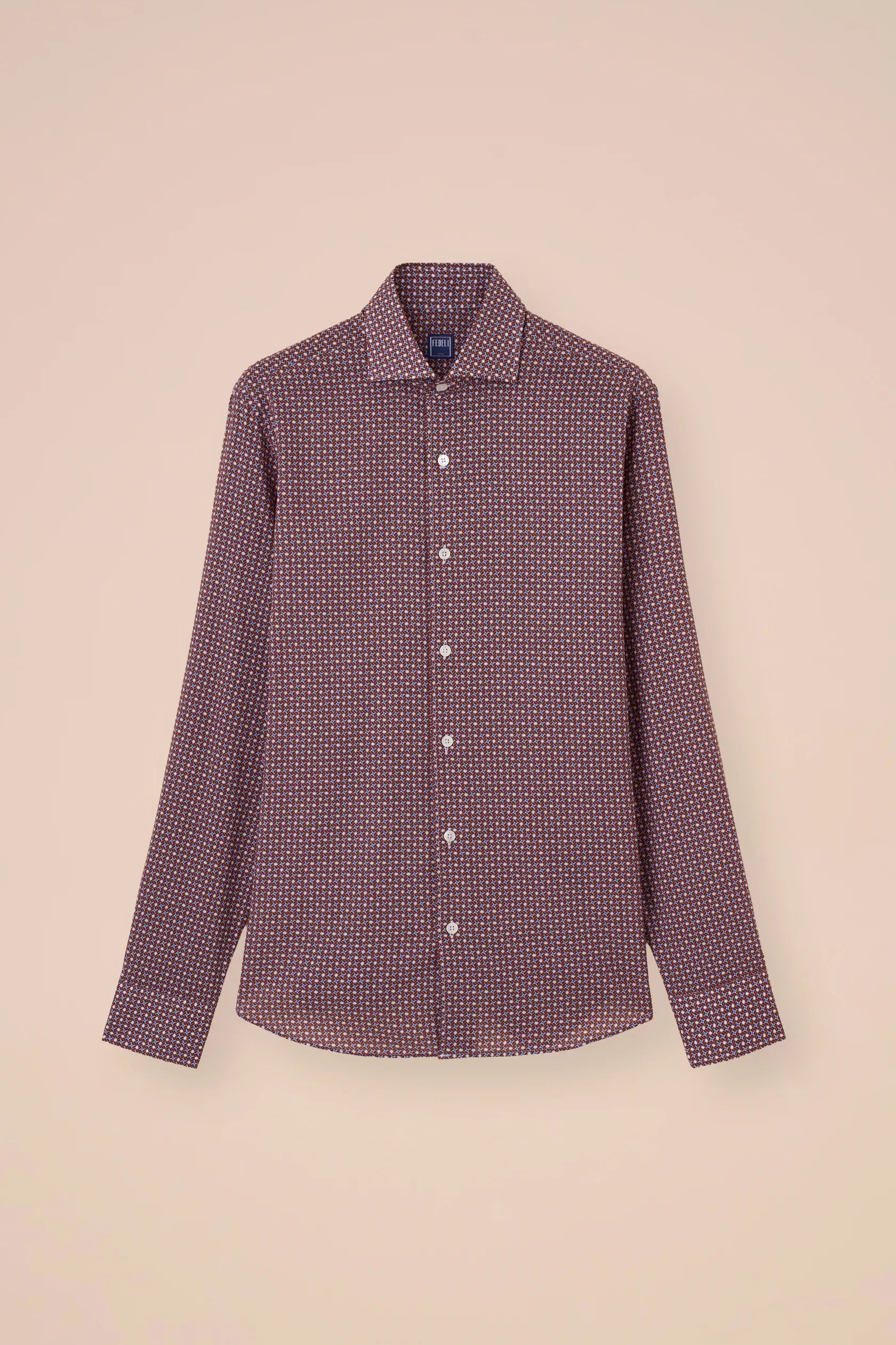 Luigi Fedeli Sport Shirts Sean Cotton Voile Printed Shirt in Geometric Pattern