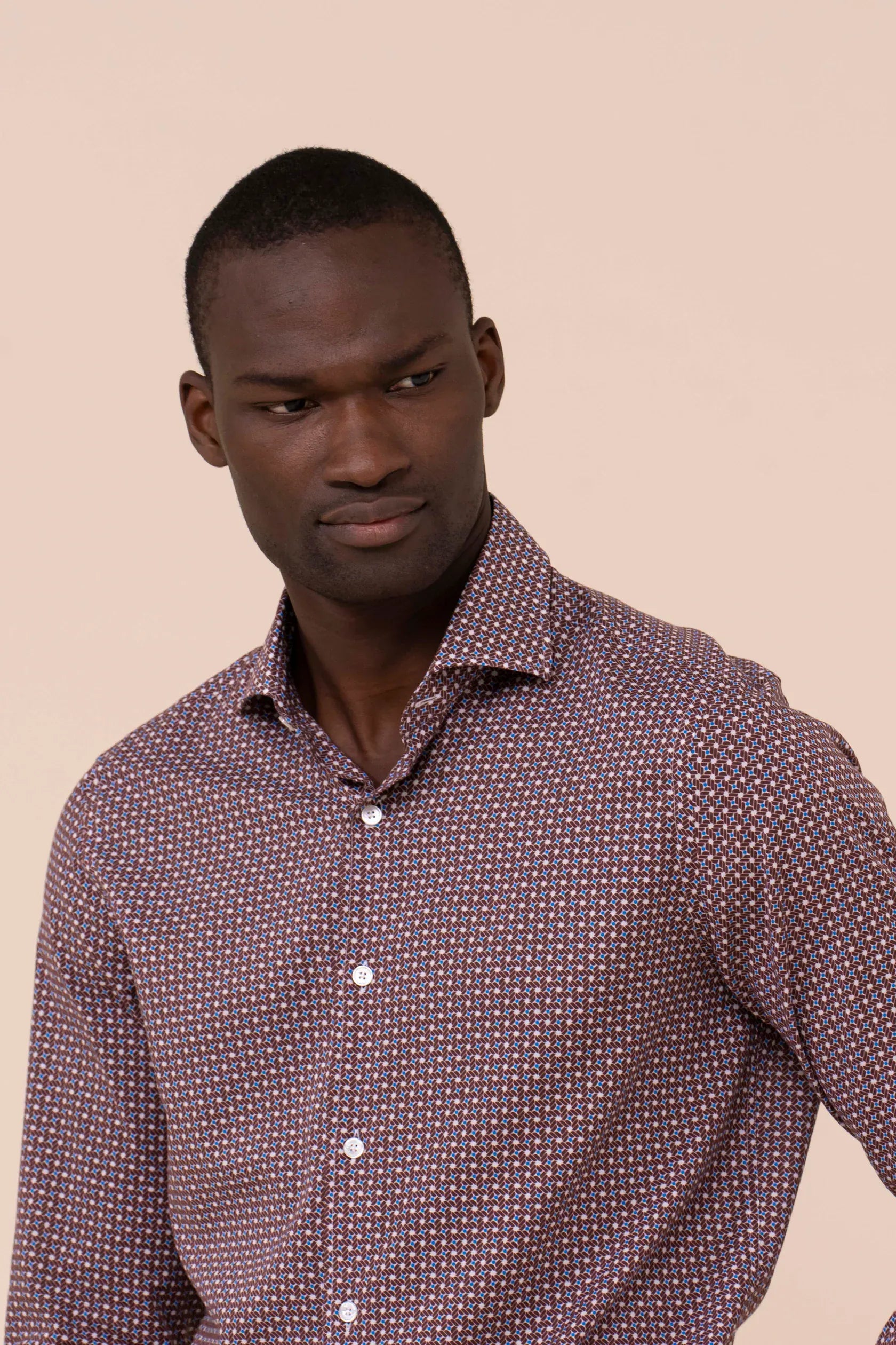 Luigi Fedeli Sport Shirts Sean Cotton Voile Printed Shirt in Geometric Pattern
