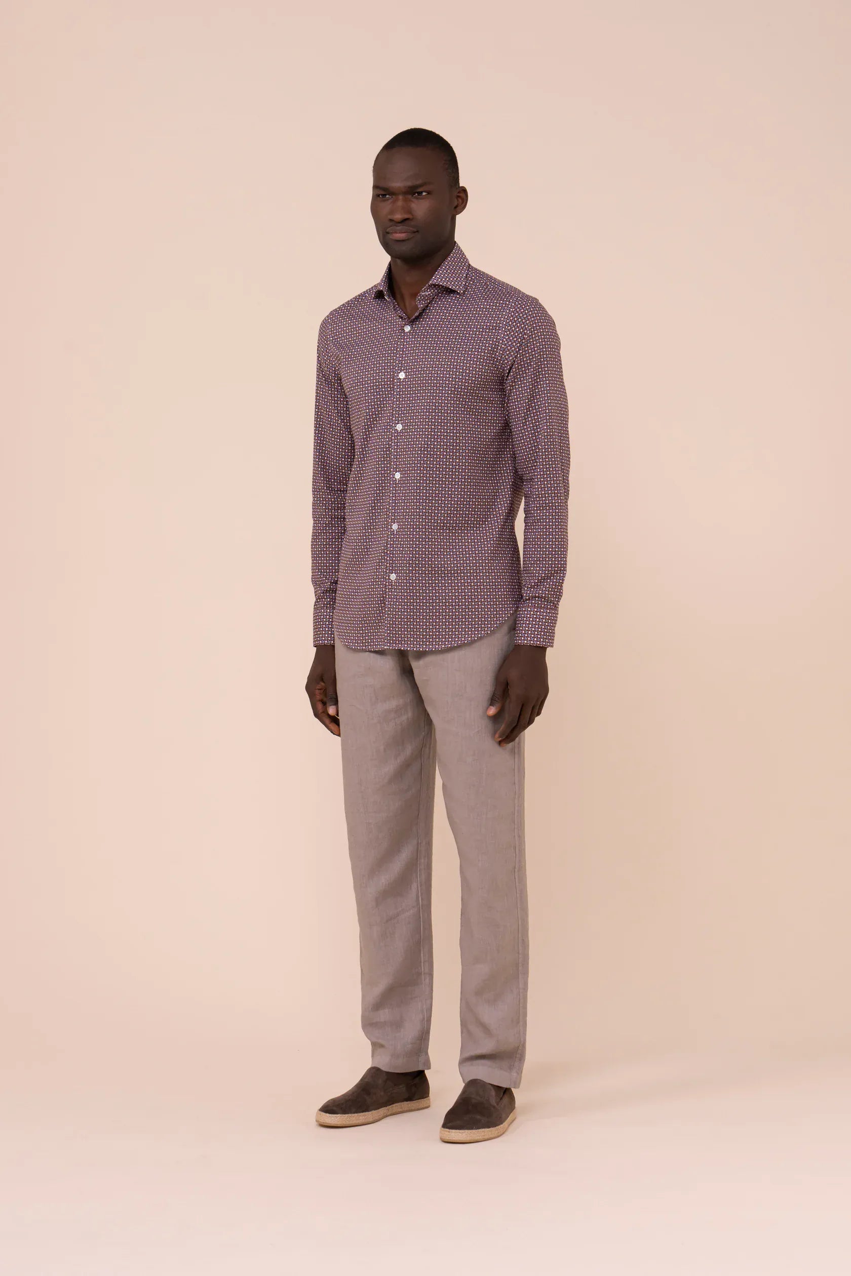 Luigi Fedeli Sport Shirts Sean Cotton Voile Printed Shirt in Geometric Pattern