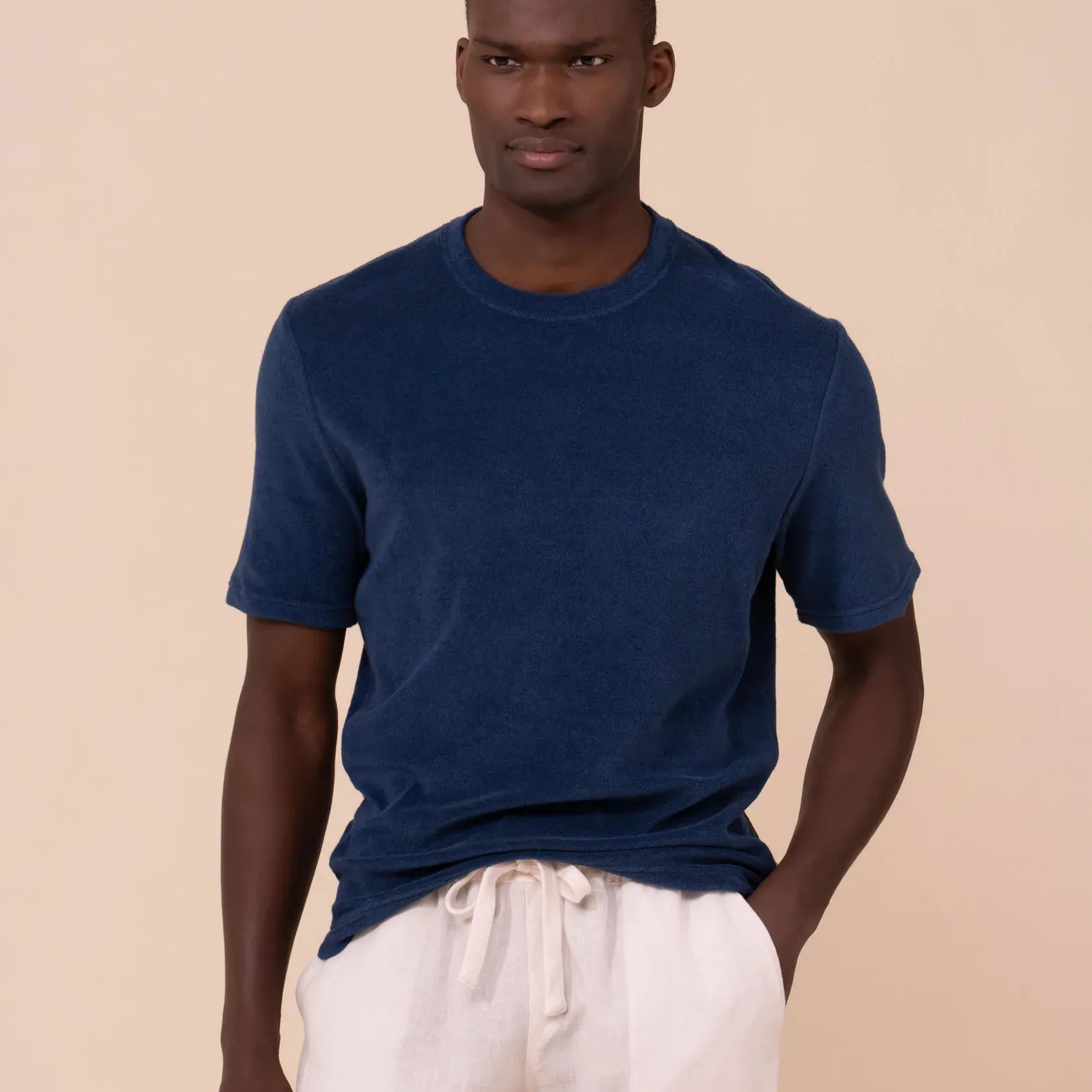 Luigi Fedeli T-Shirts Extreme Terry Cotton Short Sleeve T-Shirt in Navy