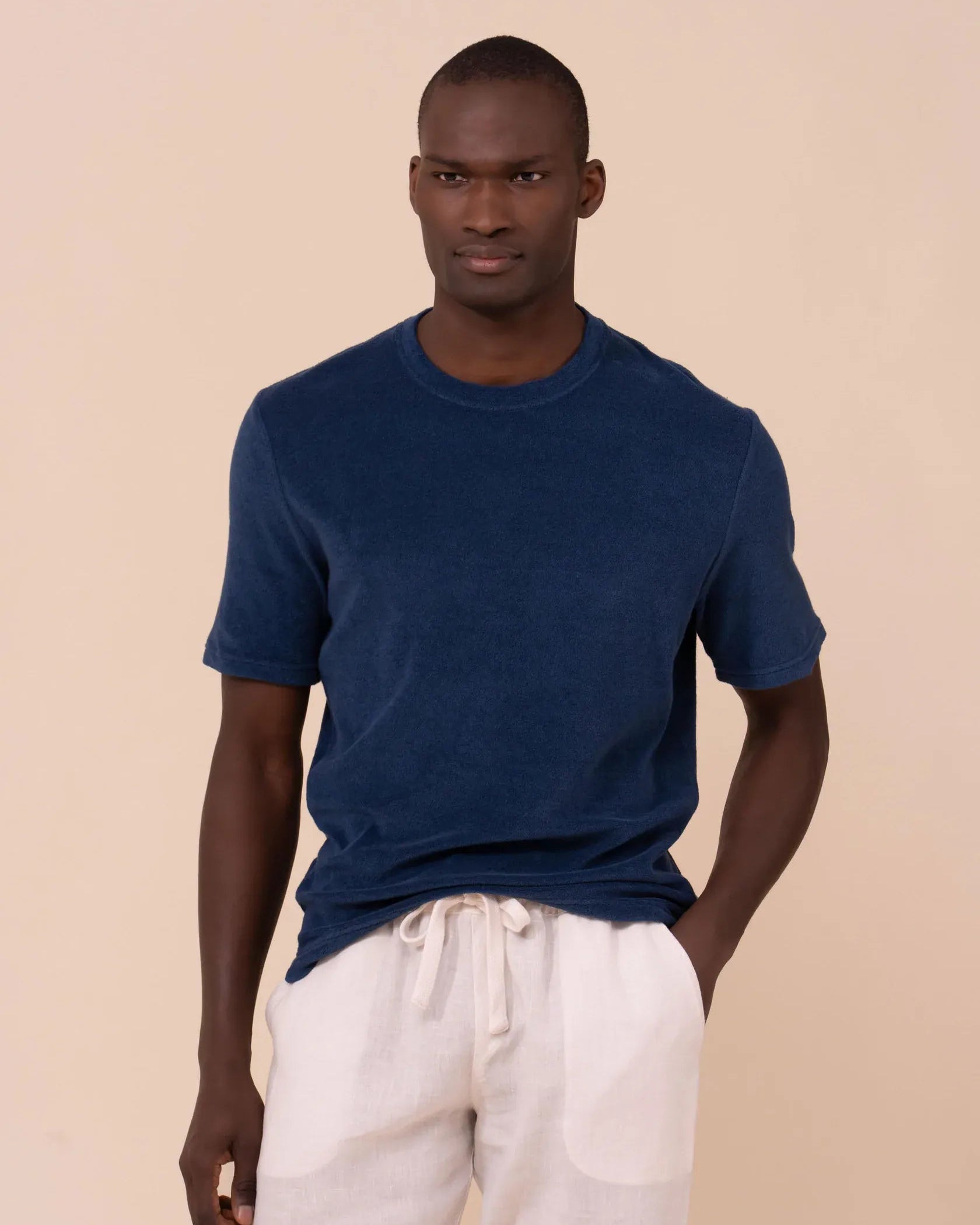 Luigi Fedeli T-Shirts Extreme Terry Cotton Short Sleeve T-Shirt in Navy