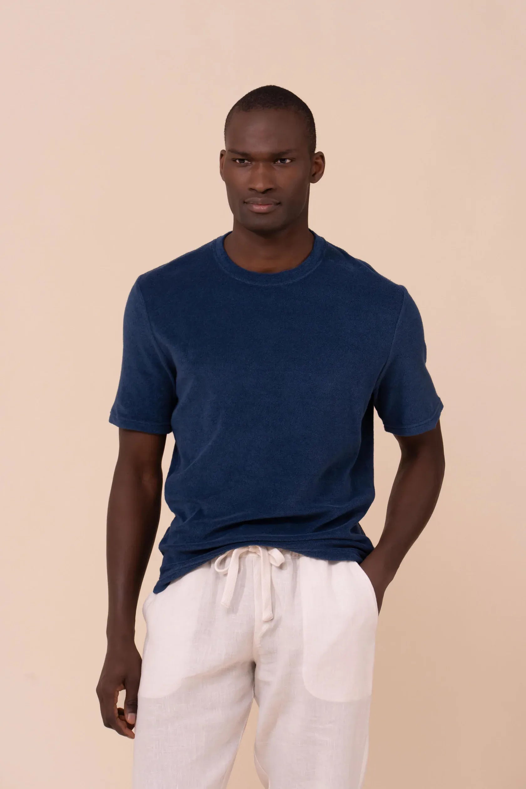 Luigi Fedeli T-Shirts Extreme Terry Cotton Short Sleeve T-Shirt in Navy