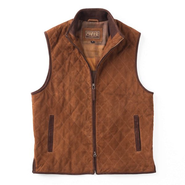 Madison Creek Outerwear Ridgeland Diamond Quilted Lightweight Goat Suede Leather Vest- Whiskey