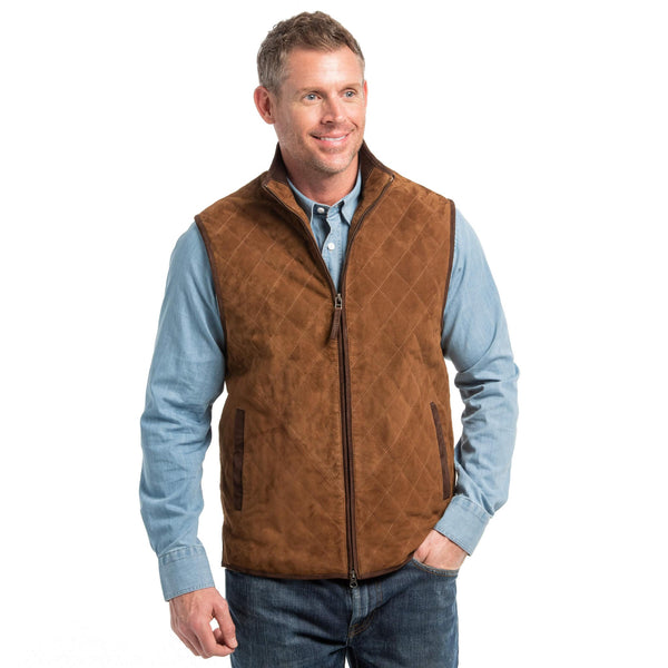 Madison Creek Outerwear Ridgeland Diamond Quilted Lightweight Goat Suede Leather Vest- Whiskey