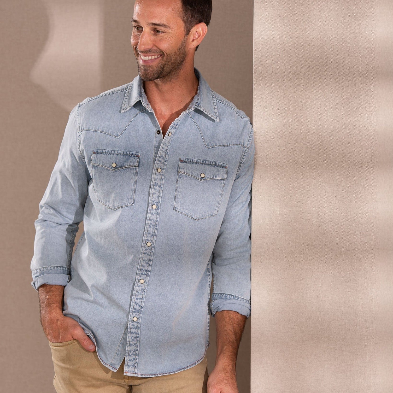 Madison Creek Outfitters Sport Shirts Bisley Washed Denim Western Shirt in Chambray