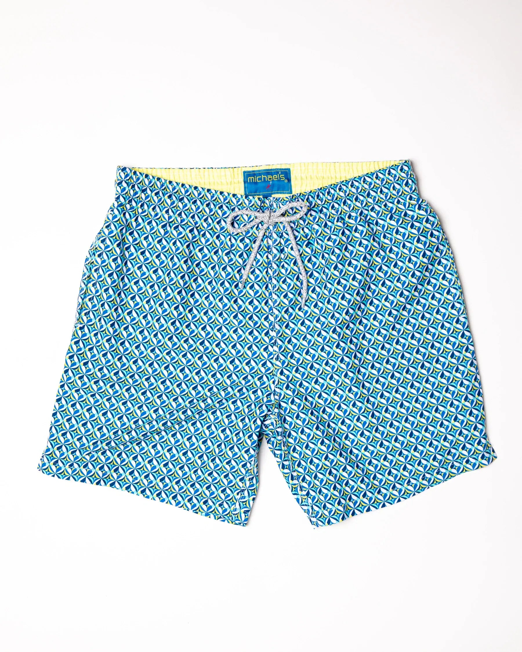 Michael's Swimwear Blue & Yellow Layered Pedals Swim Trunks