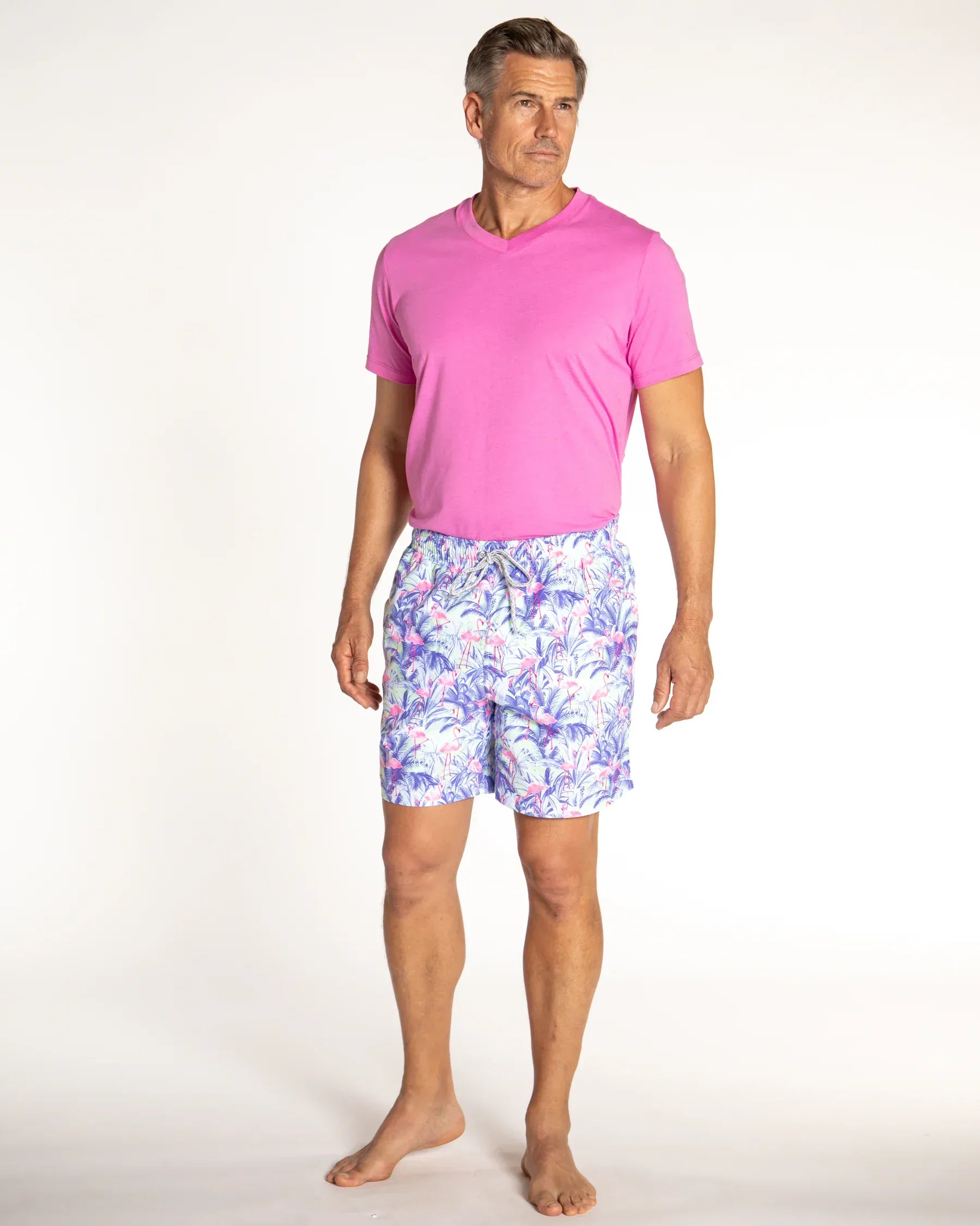 Michael's Swimwear Flamingos Navy Swim Trunks