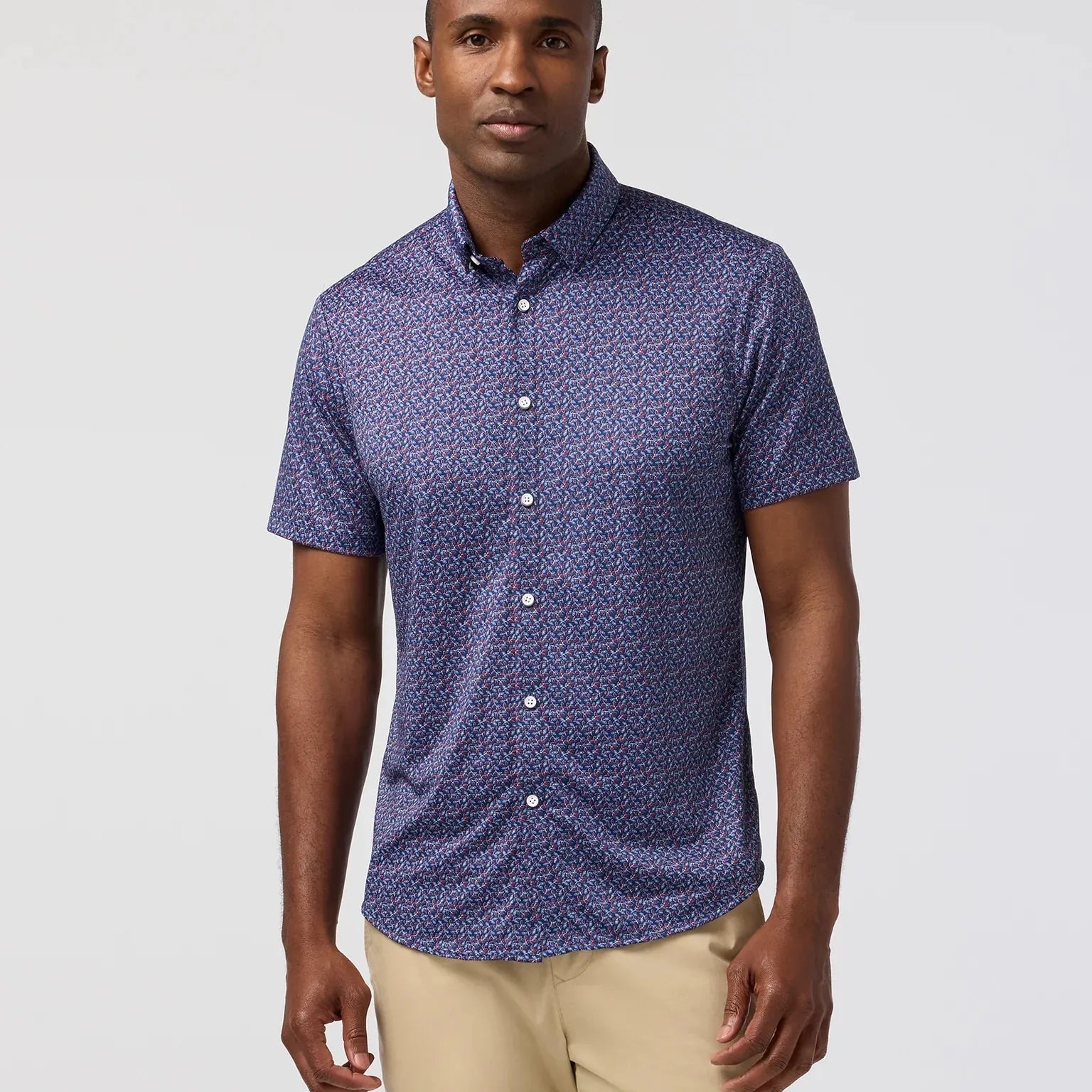 Mizzen & Main Sport Shirts Halyard Short Sleeve in Midnight Navy Variegated Leaf