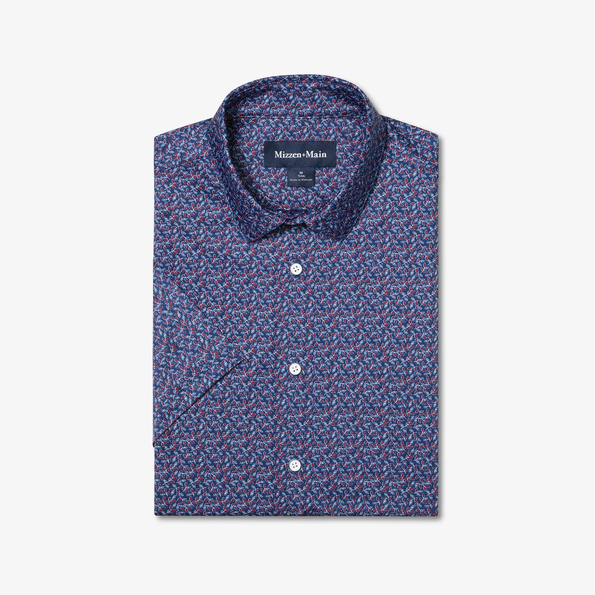 Mizzen & Main Sport Shirts Halyard Short Sleeve in Midnight Navy Variegated Leaf