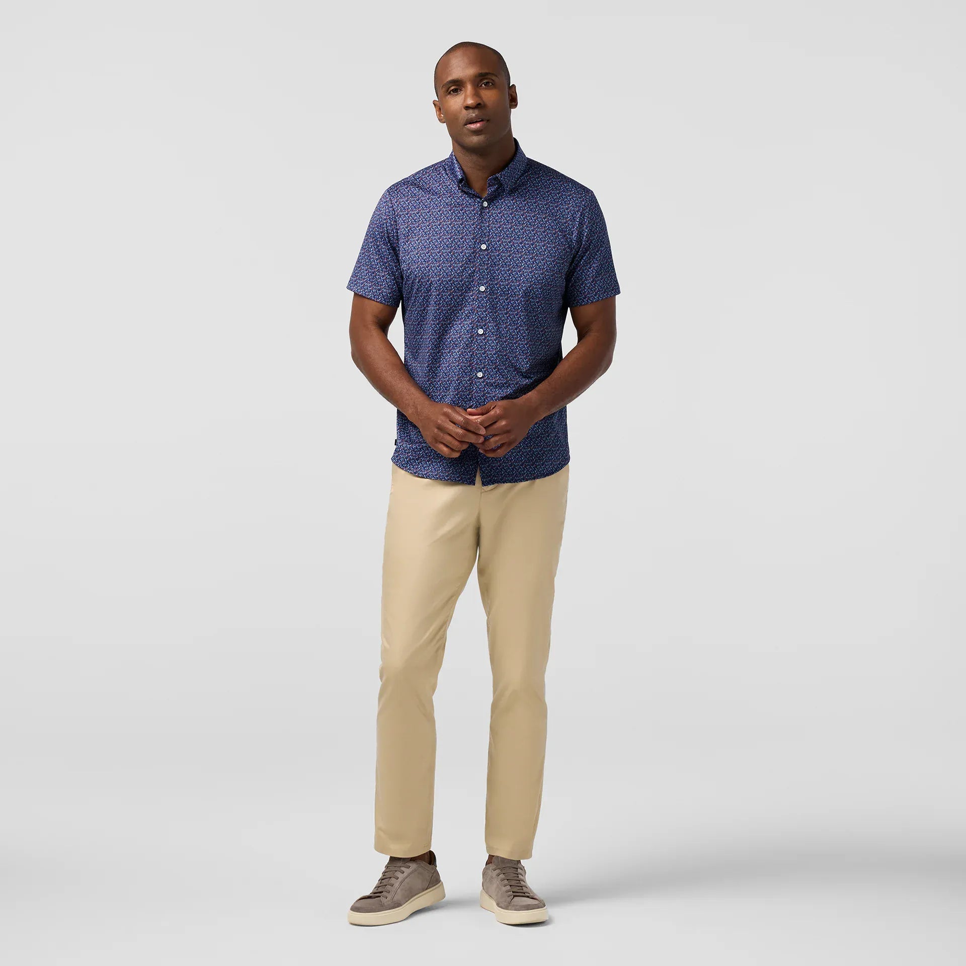 Mizzen & Main Sport Shirts Halyard Short Sleeve in Midnight Navy Variegated Leaf