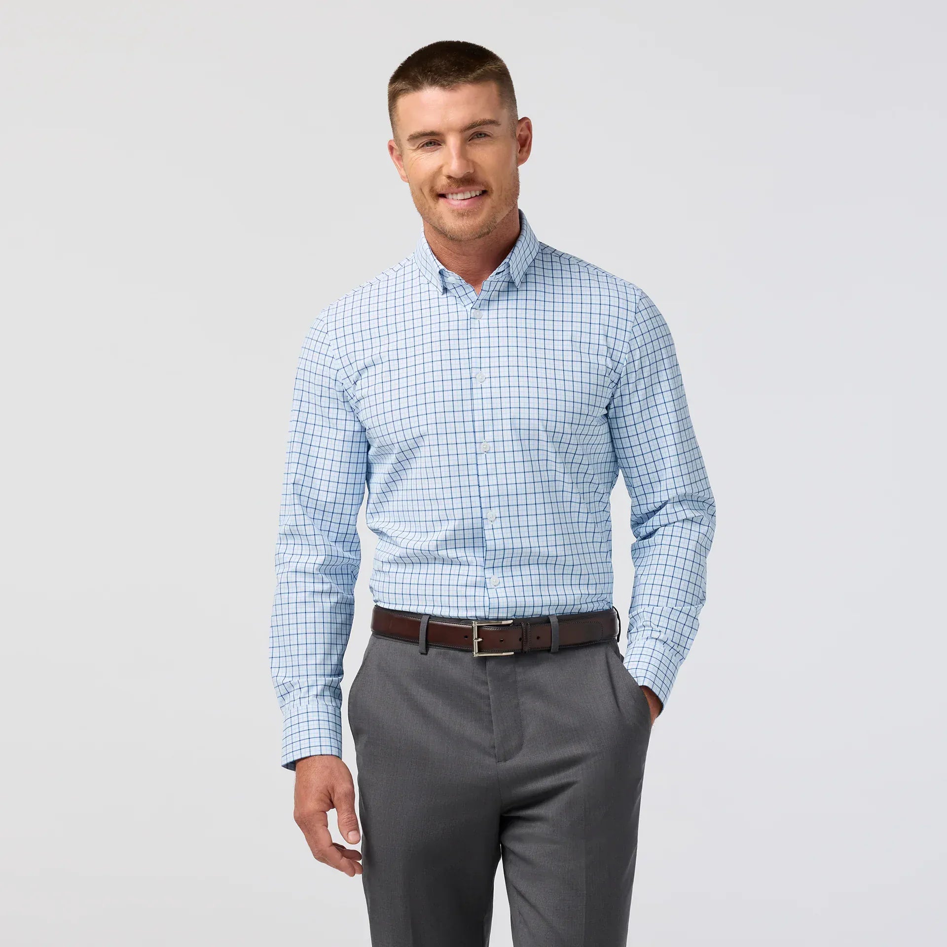 Mizzen & Main Sport Shirts Leeward Dress Shirt in Cloud Blue Wyatt Plaid