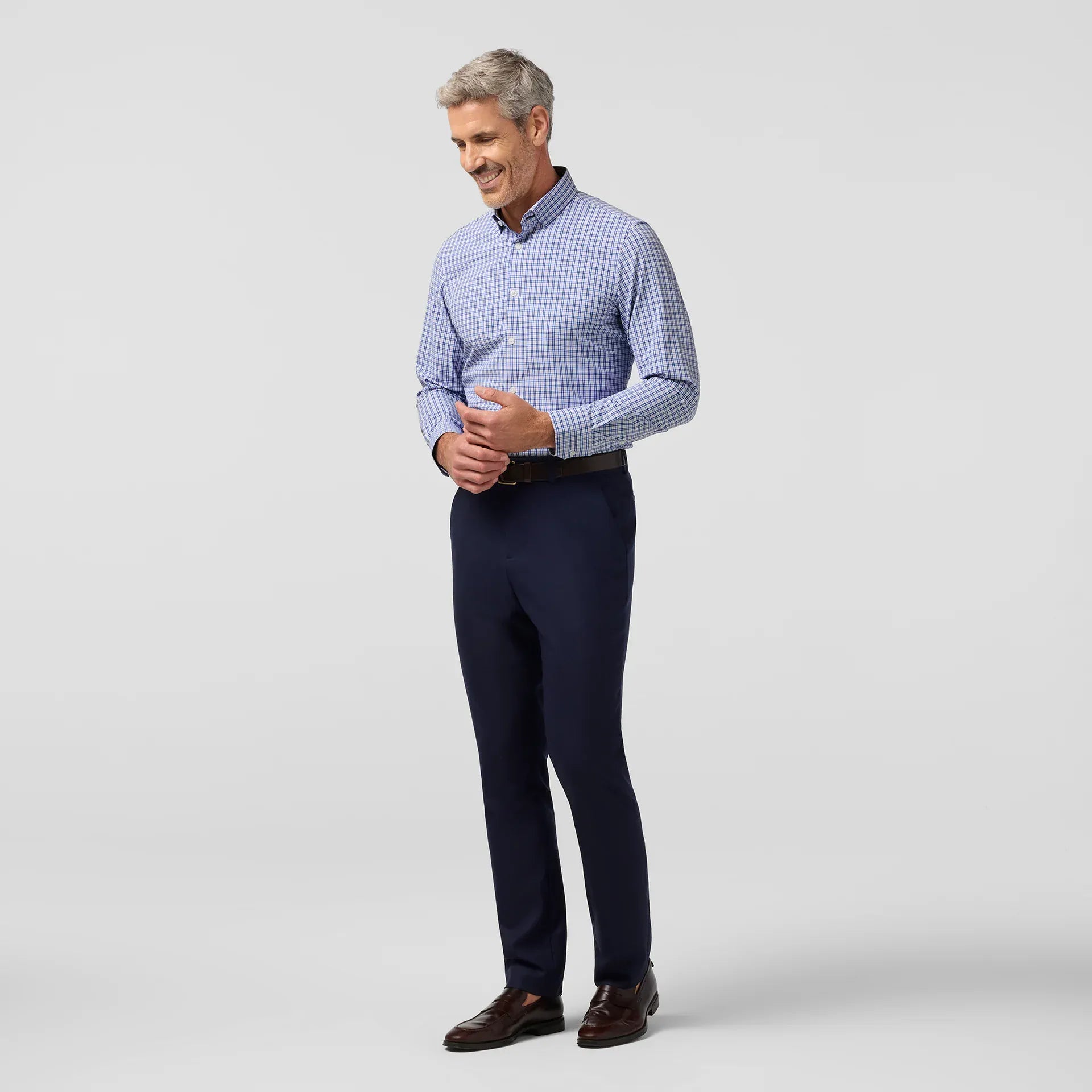 Mizzen & Main Sport Shirts Leeward Dress Shirt in Cobalt Denis Plaid