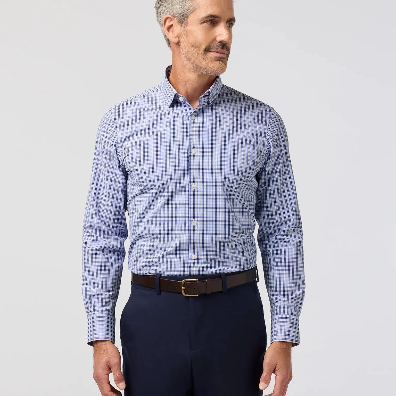 Mizzen & Main Sport Shirts Leeward Dress Shirt in Cobalt Denis Plaid