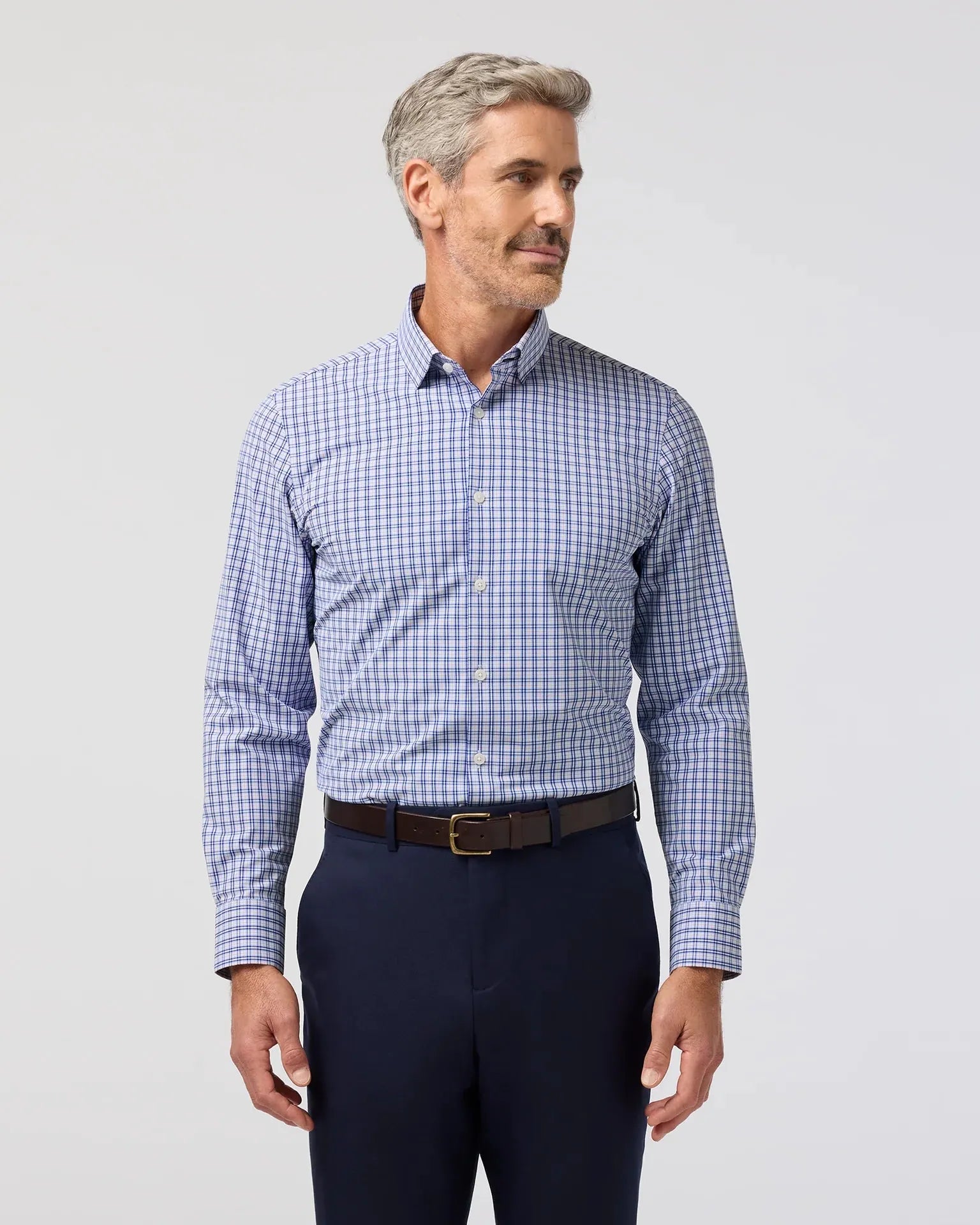 Mizzen & Main Sport Shirts Leeward Dress Shirt in Cobalt Denis Plaid