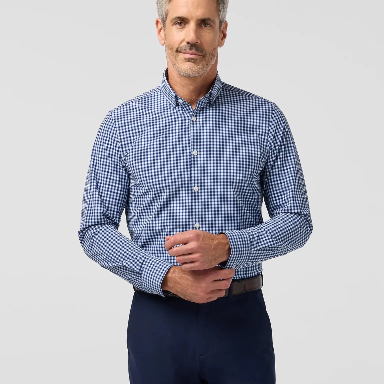 Mizzen & Main Sport Shirts Leeward Dress Shirt in Midnight Navy Crew Gingham