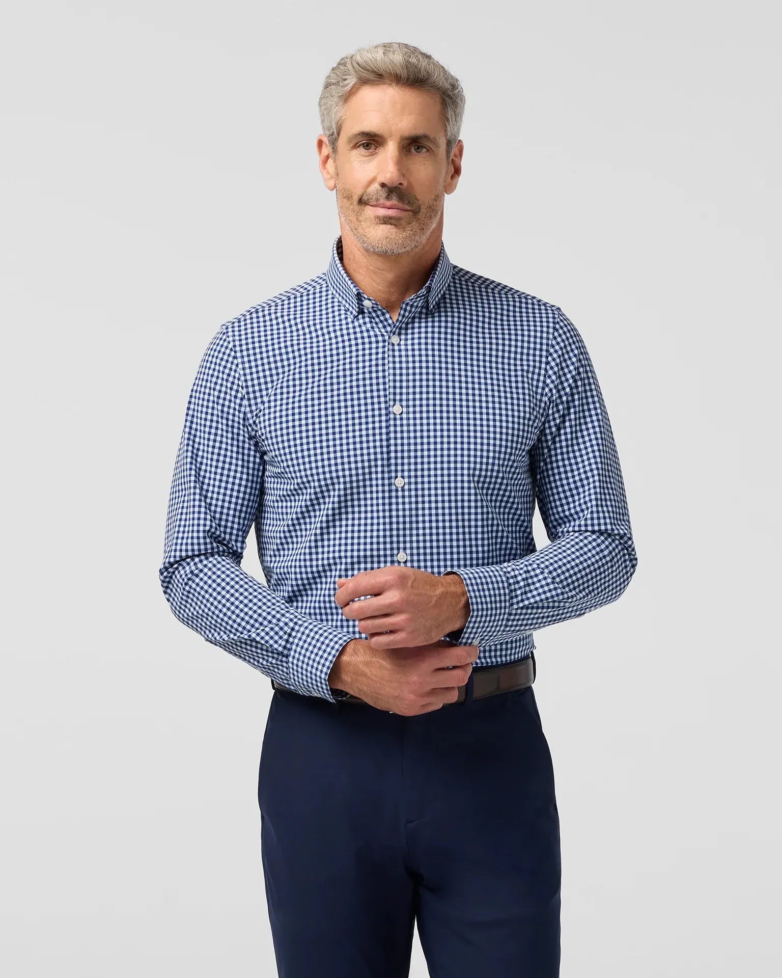 Mizzen & Main Sport Shirts Leeward Dress Shirt in Midnight Navy Crew Gingham