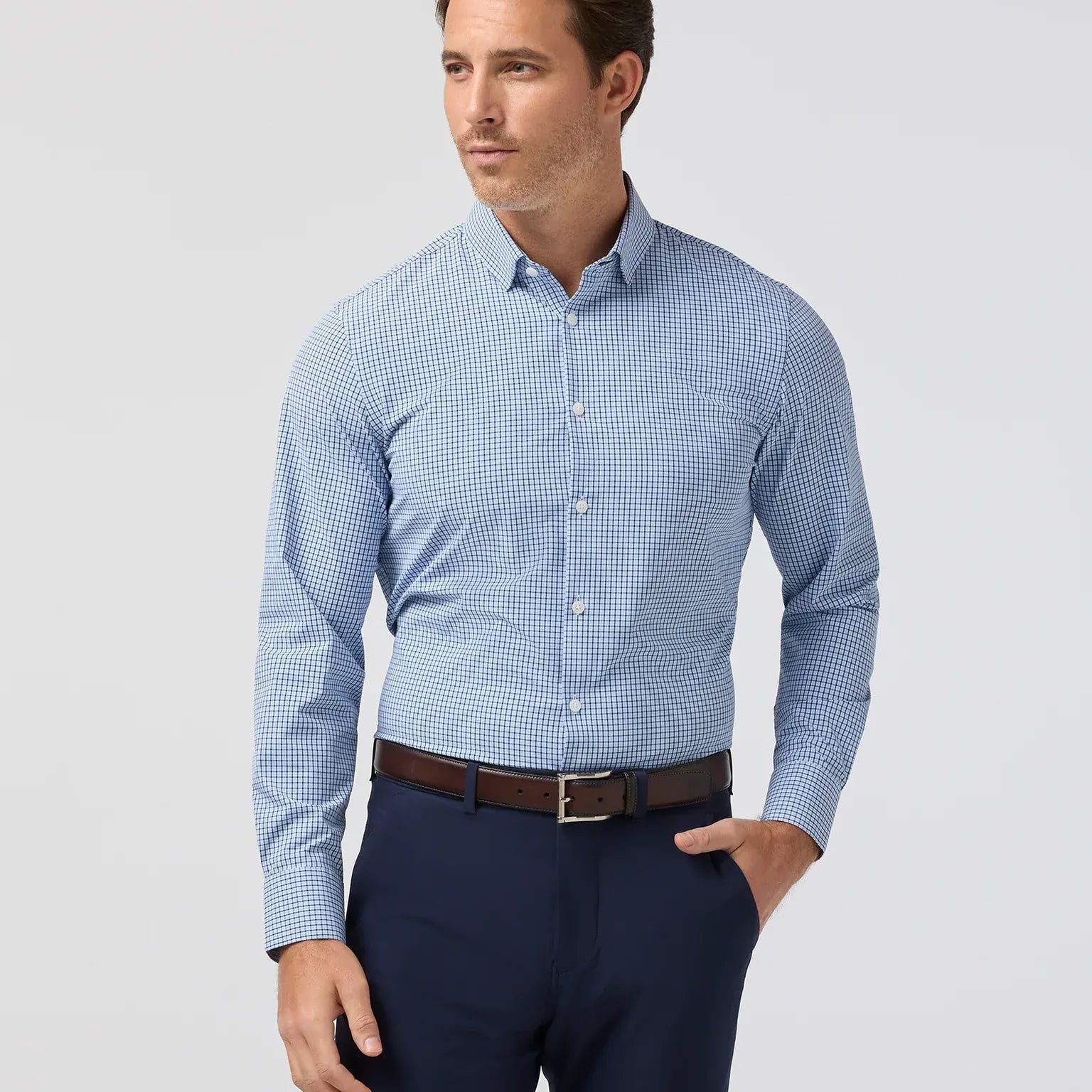 Mizzen & Main Sport Shirts Leeward Dress Shirt in Midnight Navy Sam Plaid