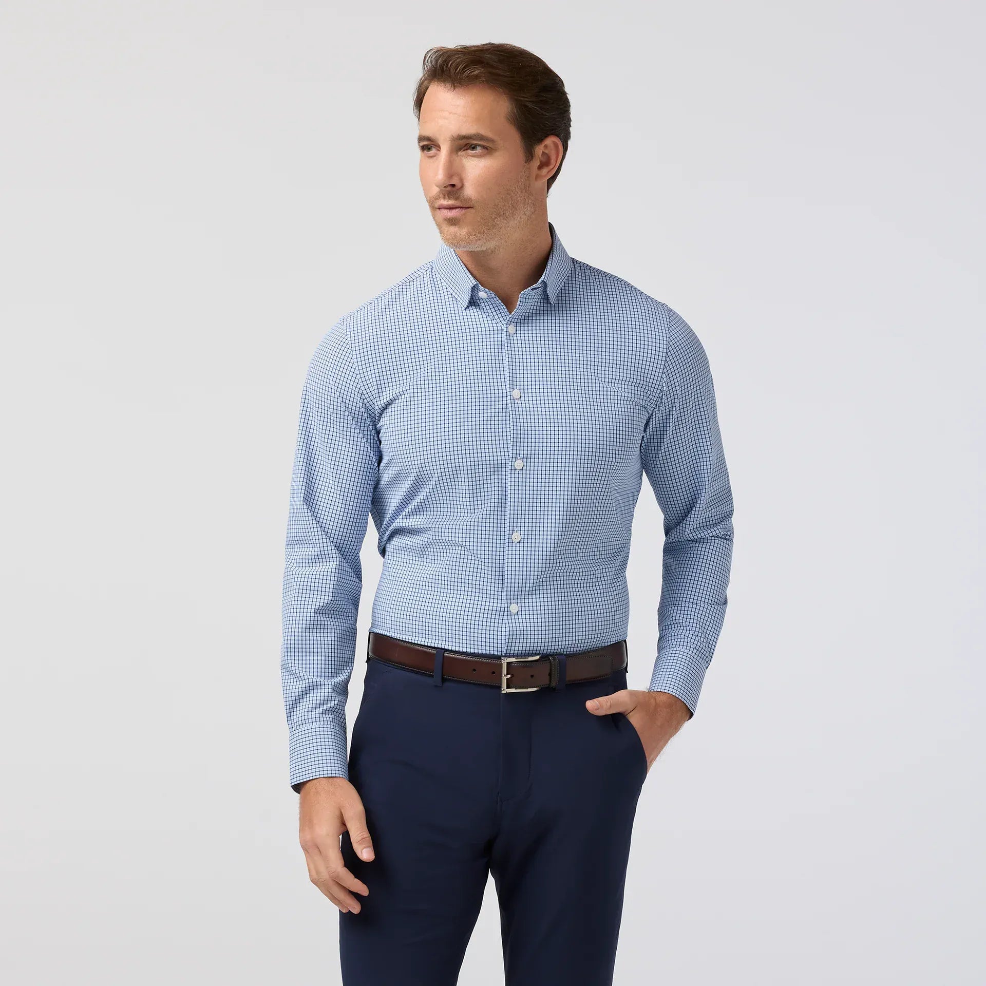 Mizzen & Main Sport Shirts Leeward Dress Shirt in Midnight Navy Sam Plaid