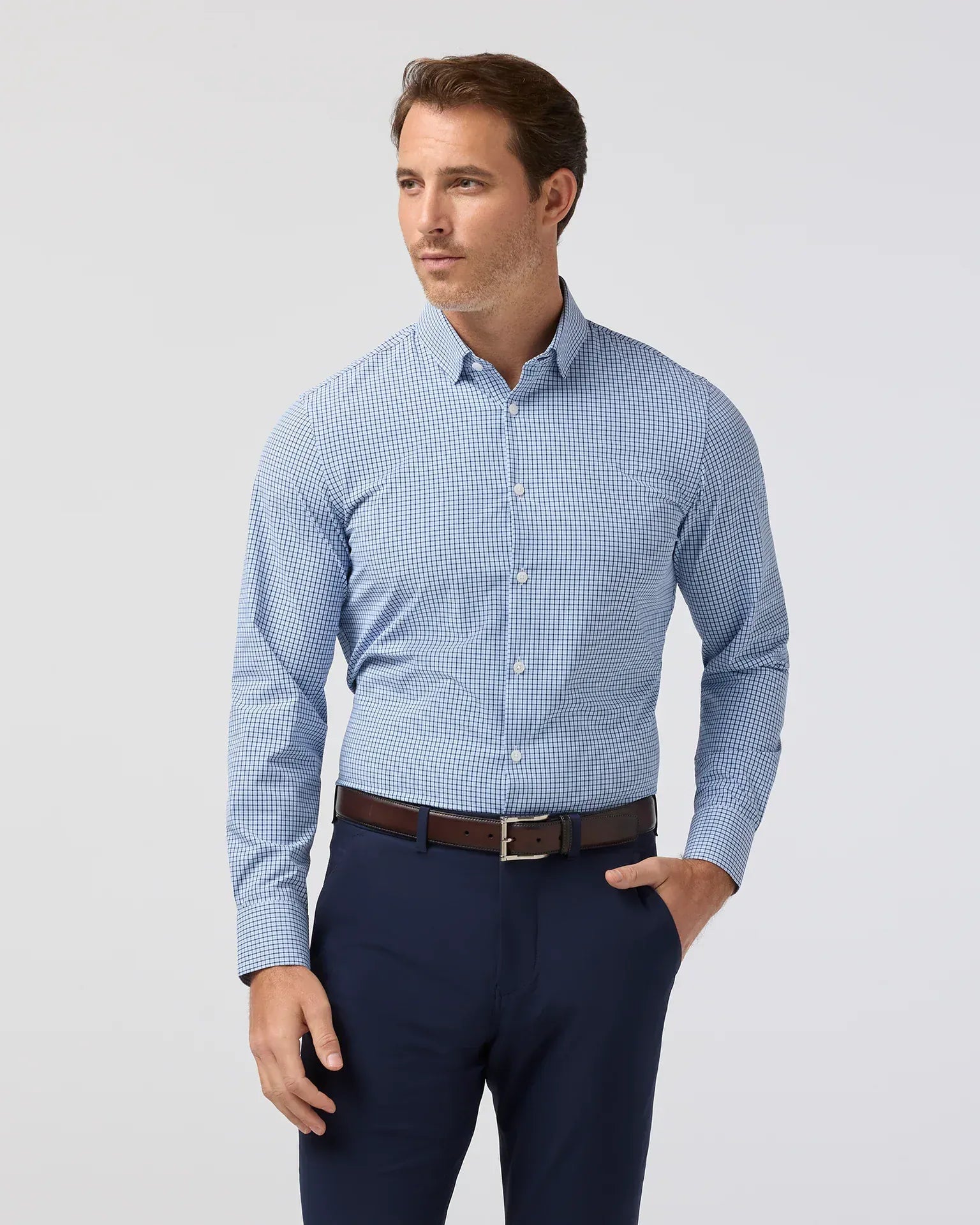 Mizzen & Main Sport Shirts Leeward Dress Shirt in Midnight Navy Sam Plaid