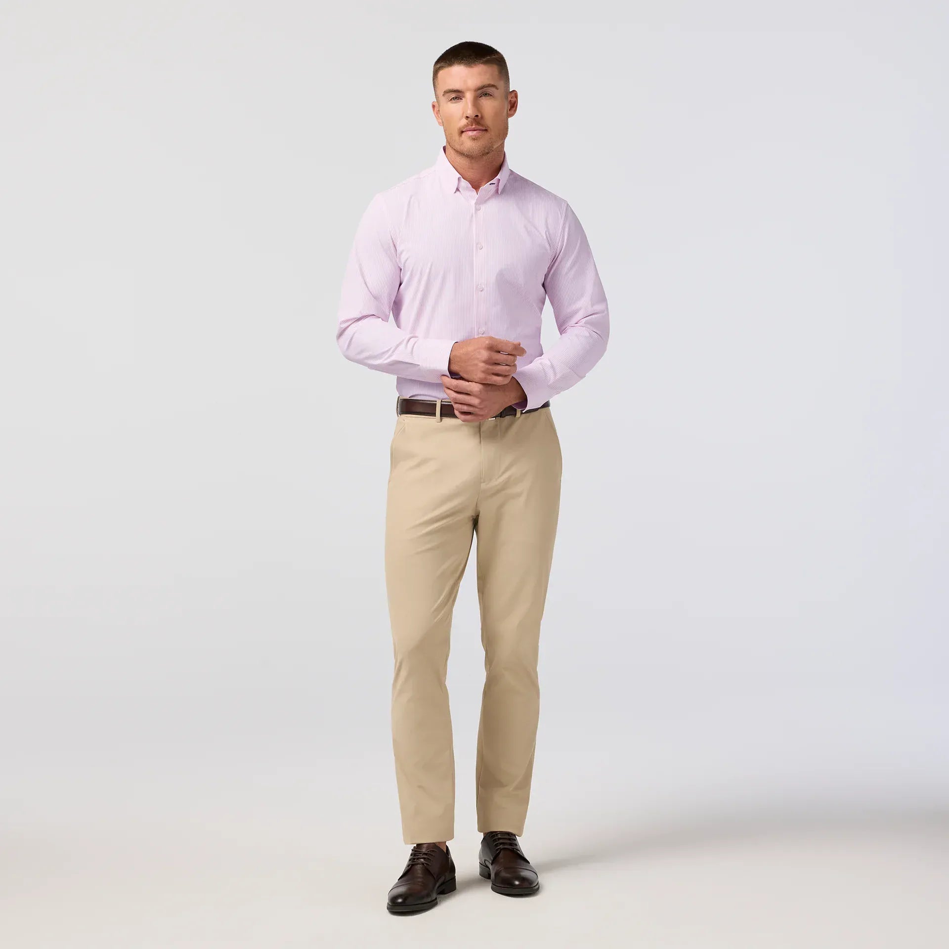 Mizzen & Main Sport Shirts Leeward Dress Shirt in Pink Salt Baker Stripe