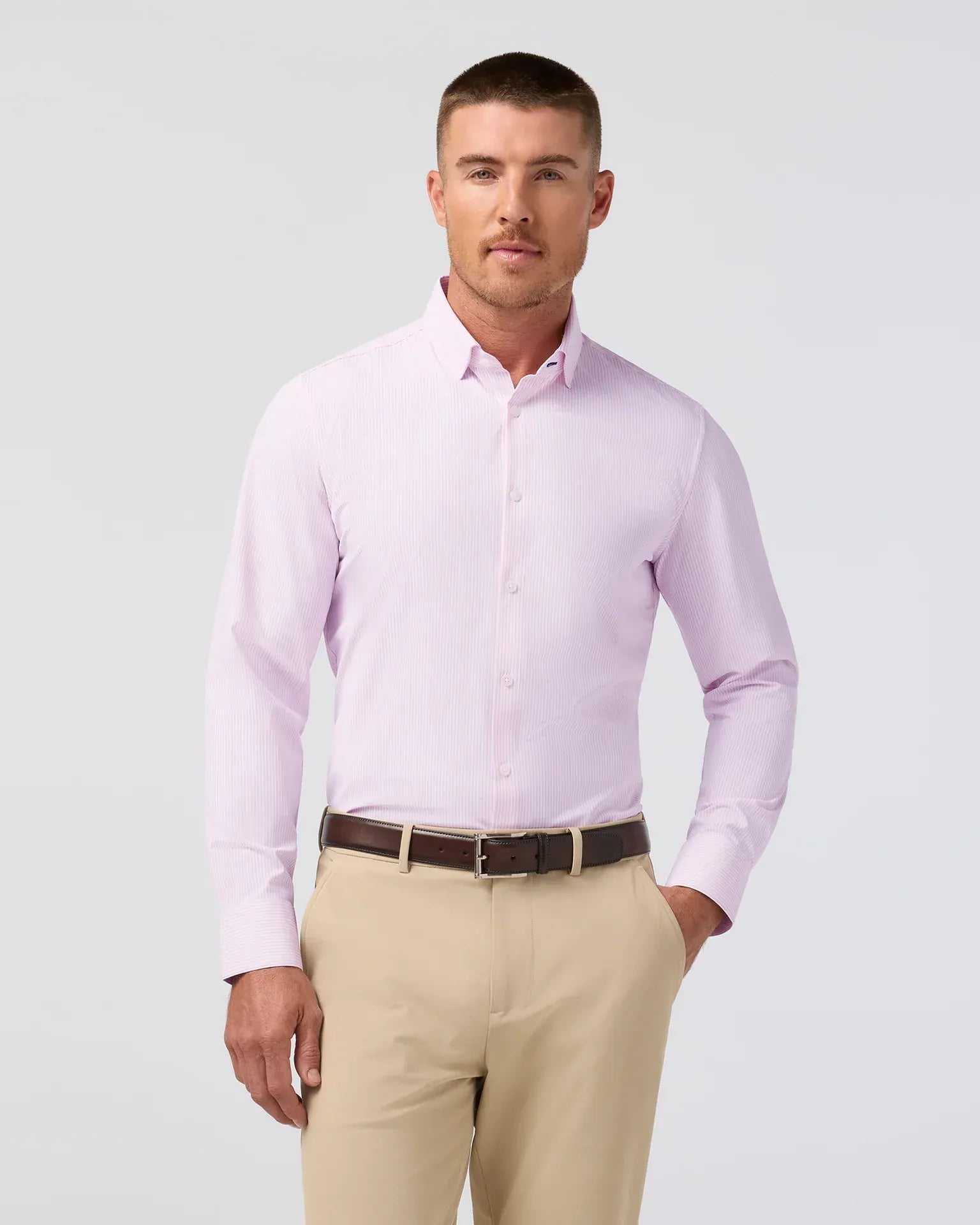 Mizzen & Main Sport Shirts Leeward Dress Shirt in Pink Salt Baker Stripe