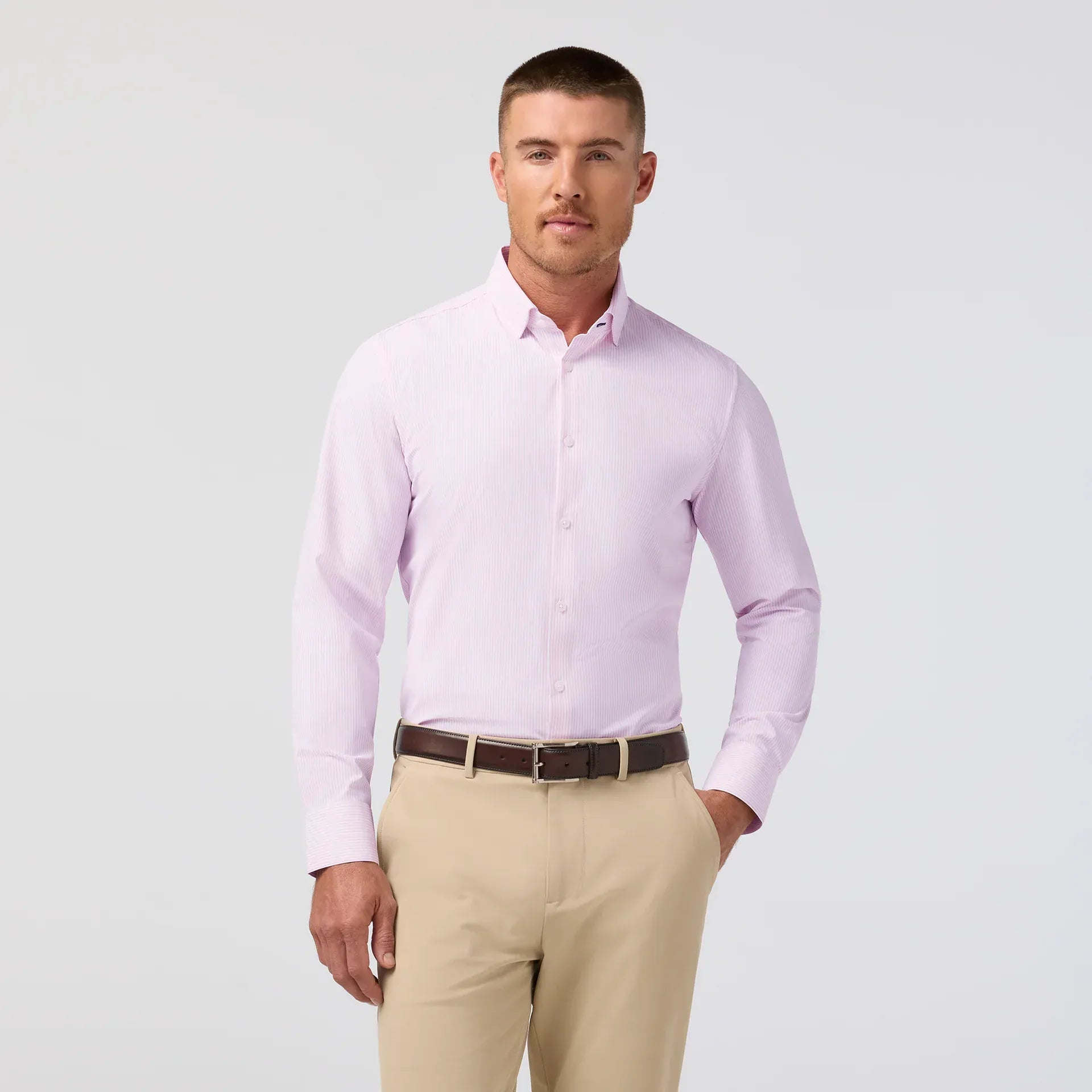 Mizzen & Main Sport Shirts Leeward Dress Shirt in Pink Salt Baker Stripe