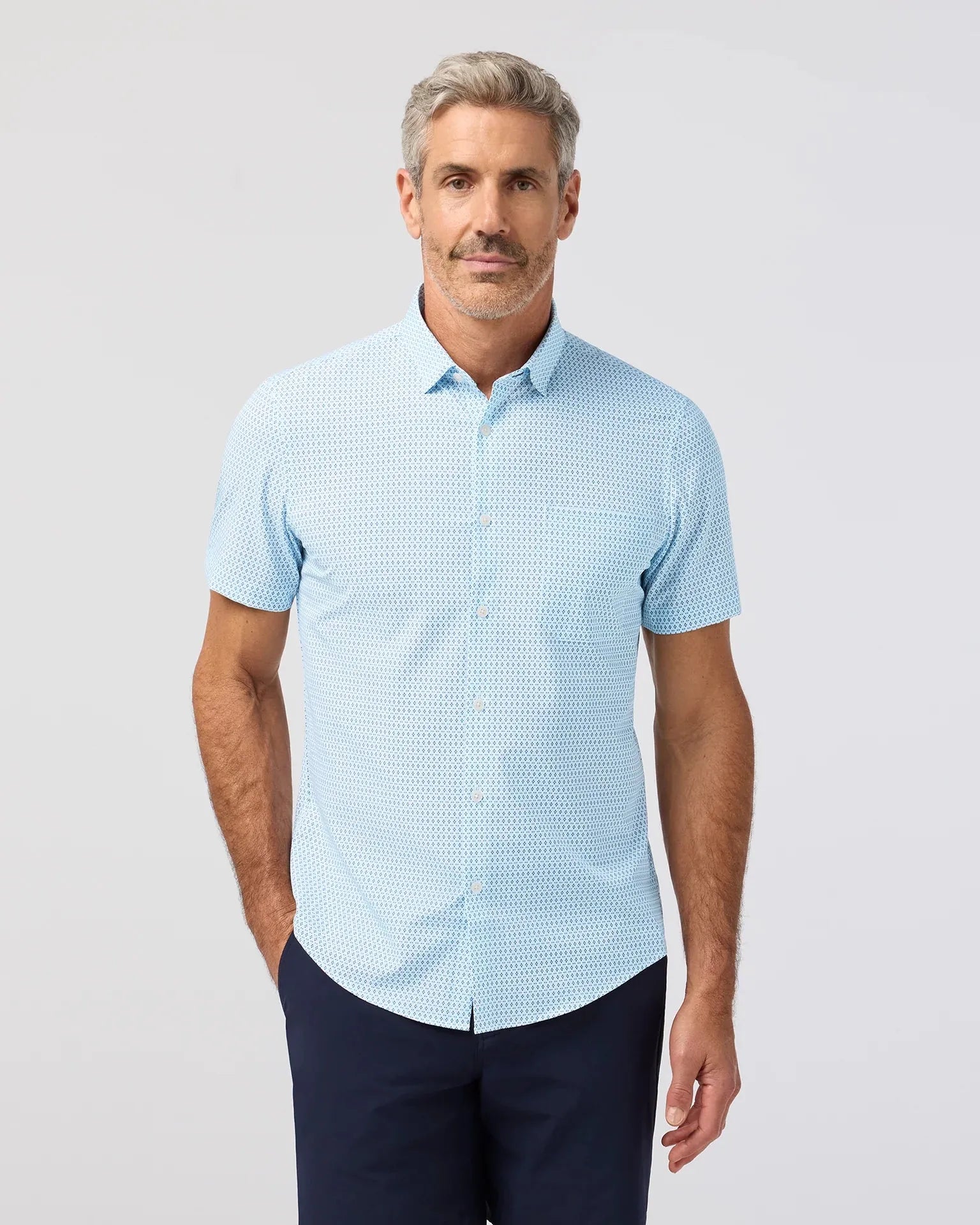 Mizzen & Main Sport Shirts Leeward Short Sleeve in Skyline Blue Multi Diamond