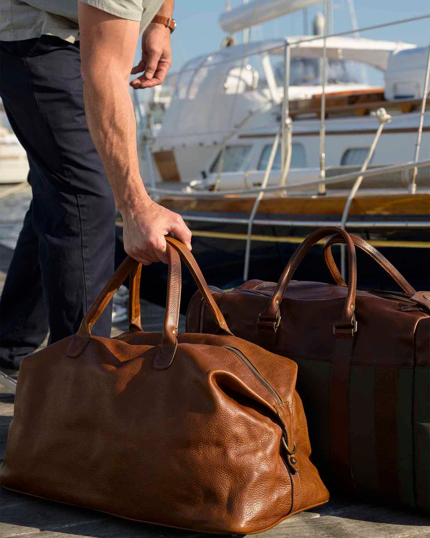 Moore & Giles Luggage Benedict Leather Weekend Bag- Titan Milled Honey